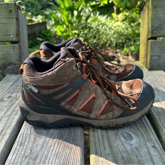 Merrell‎ Outmost Mid Vent Gore-Tex Hiking Boots Brown Orange Tan Men’s Size 11 - Picture 1 of 9